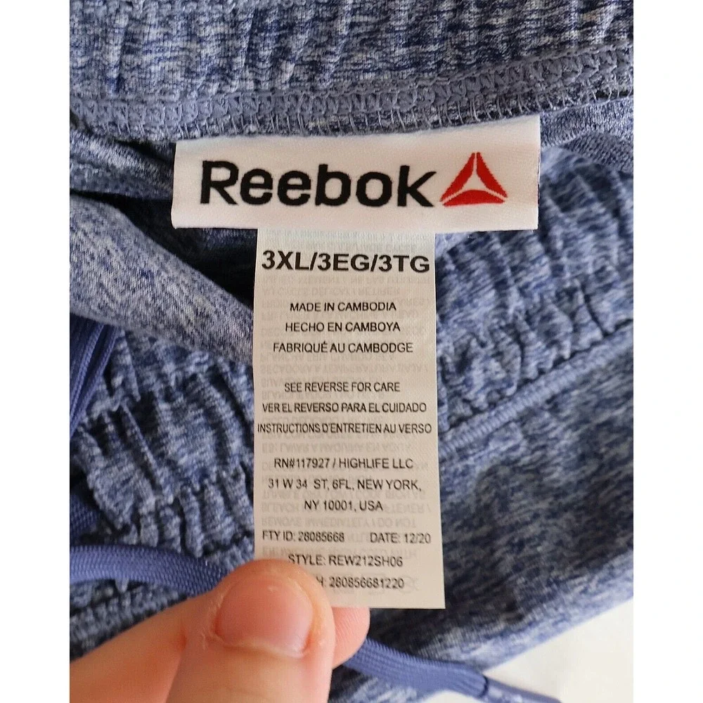 Reebok Athletic Shorts Womens 3XL Blue‎ Heathered Pockets Elastic Waist Comfort